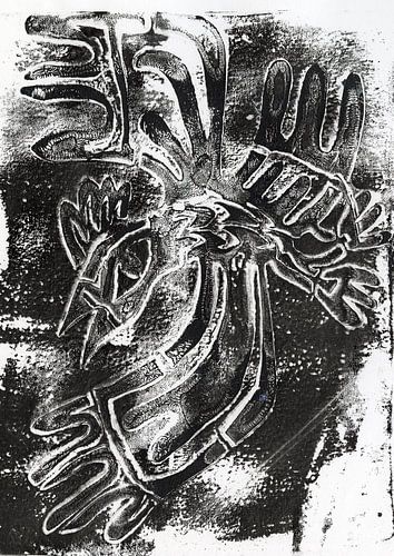 monoprint oiseau bali noir et blanc