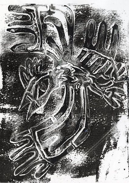 monoprint oiseau bali noir et blanc par Iris Carmen