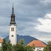 zicht op beroemde kerk in het meer van Bled in Slovenië van Eric van Nieuwland