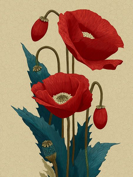 Mohn aus Blockdruck von PixelPrestige
