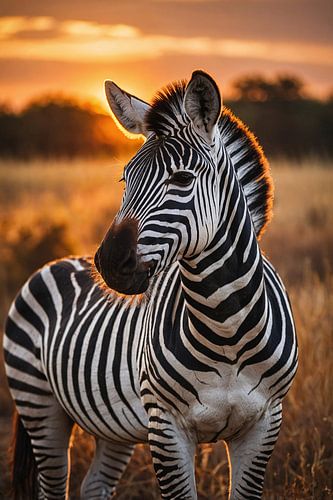 Zebra bij zonsondergang in savanne