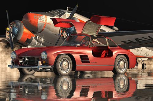 Mercedes 300SL Gullwings 1964 deuren open Rood