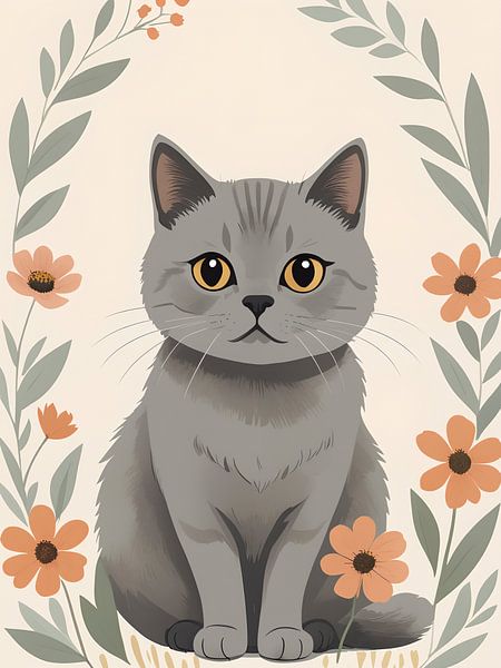 English cat with flowers by Hilde Remerie Photography and digital art