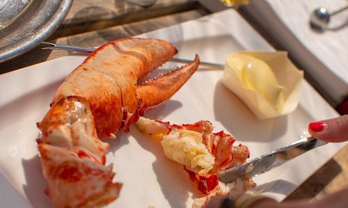 Heerlijk lekker kreeft eten in de mediterraanse zon