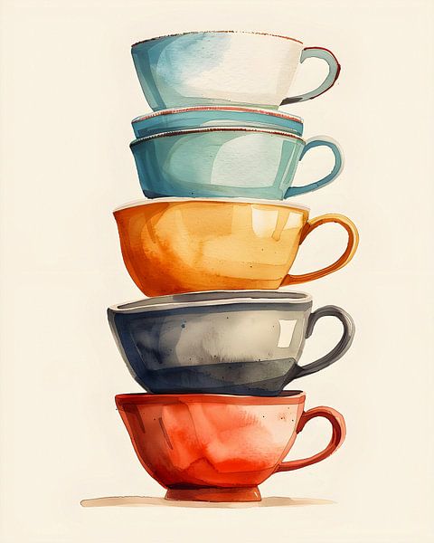 Illustration Colourful Cups by But First Framing