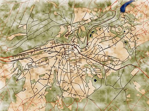 Kaart van Spa in de stijl 'Serene Summer'