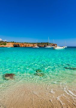 Beautiful bay with yachts and turquoise sea water at the coast by Alex Winter