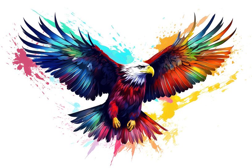 Weißkopfseeadler in bunten Regenbogenfarben auf weißem Hintergrund von Animaflora PicsStock