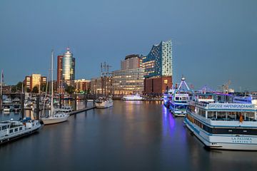 Hamburgse haven en Elbe Philharmonie bij nacht