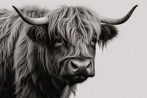 Highlander écossais minimaliste en noir et blanc