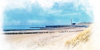 Blick auf den Strand der Westkapelle, Aquarellbild