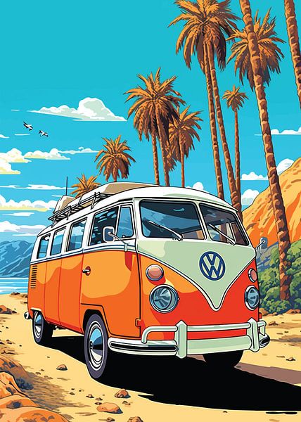 VW Van Beach Bum Bus, Van Life Vibes, Coastal Cruiser von PublicArt77