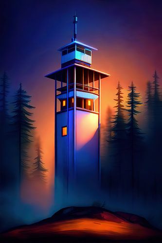 Vuurtoren bij nacht