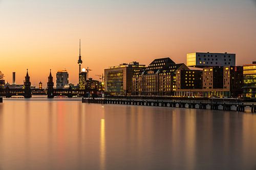 Berlin skyline on the Spree river at sunset by Frank Herrmann