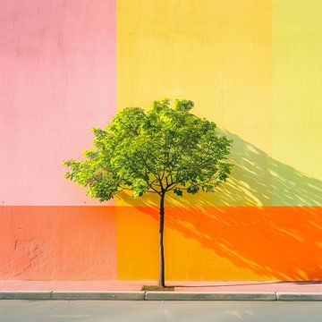 Minimalistischer Baum vor farbigem Hintergrund von Natasja Haandrikman