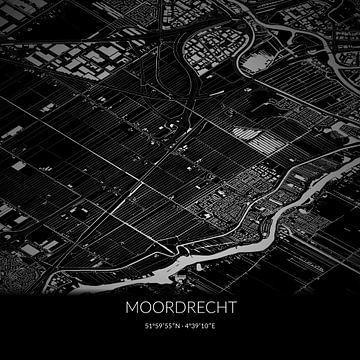 Zwart-witte landkaart van Moordrecht, Zuid-Holland. van Rezona