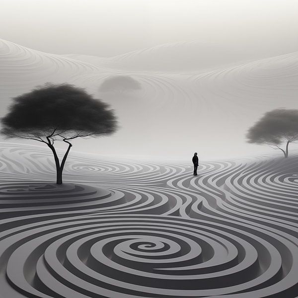 Zen Garden (5) - Zwart Wit Verstilling van Ralf van de Sand