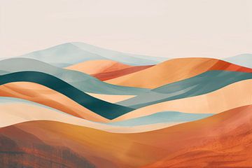 Abstract landschap met heuvels in pasteltinten van De Muurdecoratie