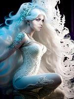 Albino girl with thick white hair