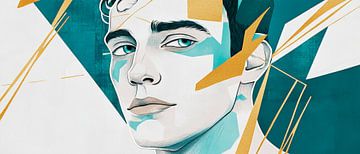 Geometrische Eleganz – Porträt in Blau  Farbenfroh und klar  von Poster Art Shop