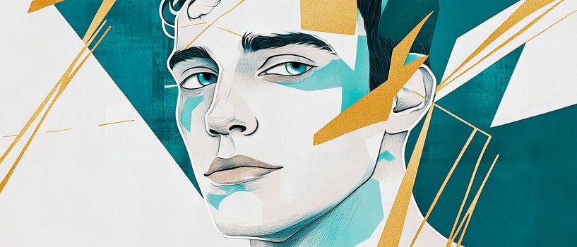 Geometrische Eleganz – Porträt in Blau  Farbenfroh und klar  von Poster Art Shop