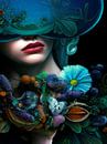 Day off. The girl has her face covered with a hat, holding flowers in her hands. by Olga Sosova thumbnail