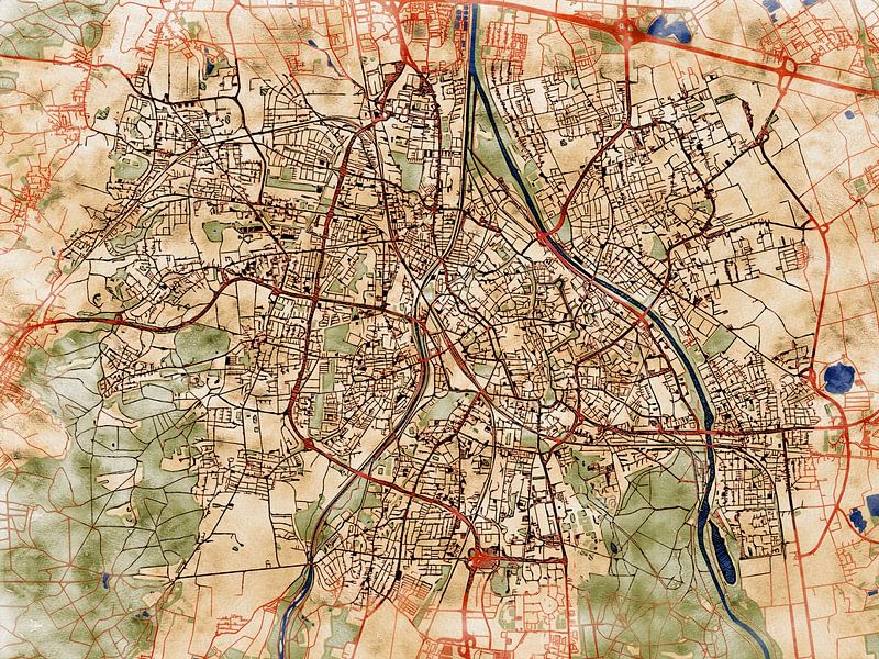 Map of Augsburg with the style 'Serene Summer' by Maporia