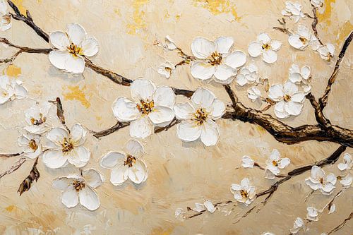 Bloeiende bloesemtakken op canvas