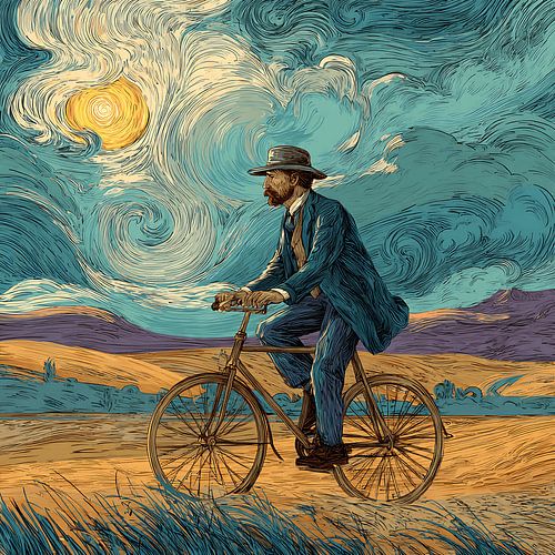 Homme à vélo dans une nuit étoilée