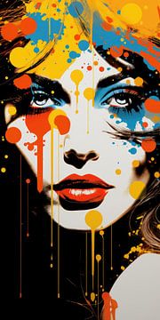 Hele mooie vrouw in abstract kleuren portrait van Art Bizarre