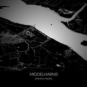 Carte en noir et blanc de Middelharnis, South Holland. sur Rezona