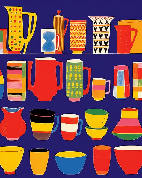 Colourful tableware, modern illustration by Studio Allee