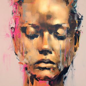 Portrait abstrait en or et néon sur Carla Van Iersel