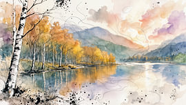Scandinavian Living – Skandinavische Landschaft in Aquarell von Arjen Roos