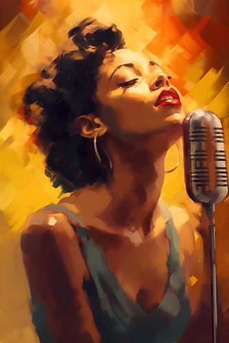 Chanteuse de jazz avec un micro vintage