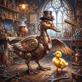 Steampunk Ente mit Entenküken von Jutta Maria Pusl