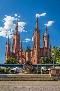 Marktsäule und Marktkirche, Wiesbaden van Christian Müringer