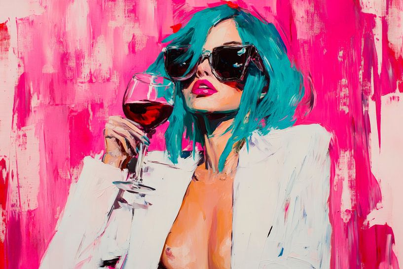 Femme Fatale with wine and pastel colours by Poster Art Shop