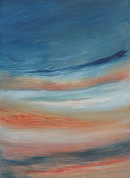 Warm Sky, origineel olieverfschilderij, uniek, contemplatief kunstwerk met warme lucht en wolken van Marija Stefanovic