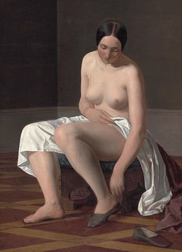Hans Jørgen Hammer, Ein weiblicher Akt, der seine Pantoffeln anzieht, 1843 von Atelier Liesjes