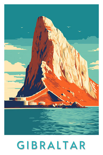 Felsen von Gibraltar | Reiseplakat aus dem Mittelmeerraum