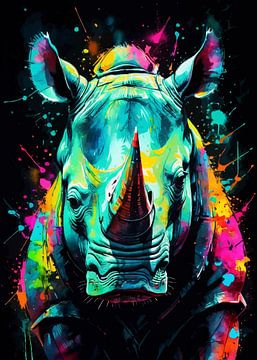 Neon neushoorn aquarel van MIROKKU