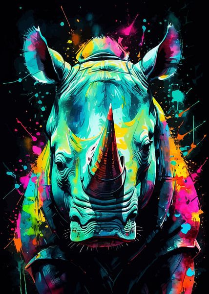 Nashorn Neon Aquarell von MIROKKU