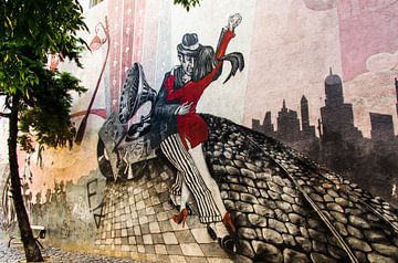 streetart tango dancer graffiti on house wall in Buenos Aires Argentina by Dieter Walther