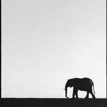 Silhouet van olifant in zwart-wit van Poster Art Shop