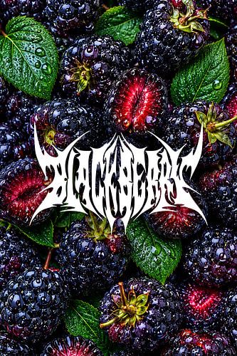 Heavy Metal Typography Poster, Blackberry Fruit Wall Art, Wet Glossy Decor