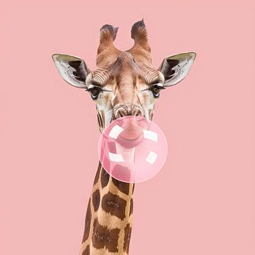 Giraffe met kauwgom Pop Art van Poster Art Shop