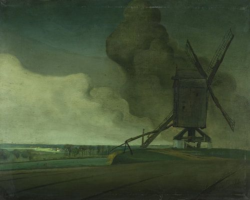 Onweerswolken boven de molen in Tiegem, Valerius De Saedeleer