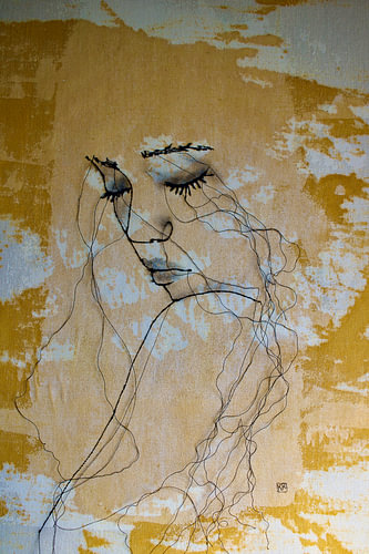 'The Warmth of Yesterday's Sun' - Ochre Yellow Face – Woman in Wire.