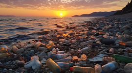 Szene mit Plastikmüll am Meer